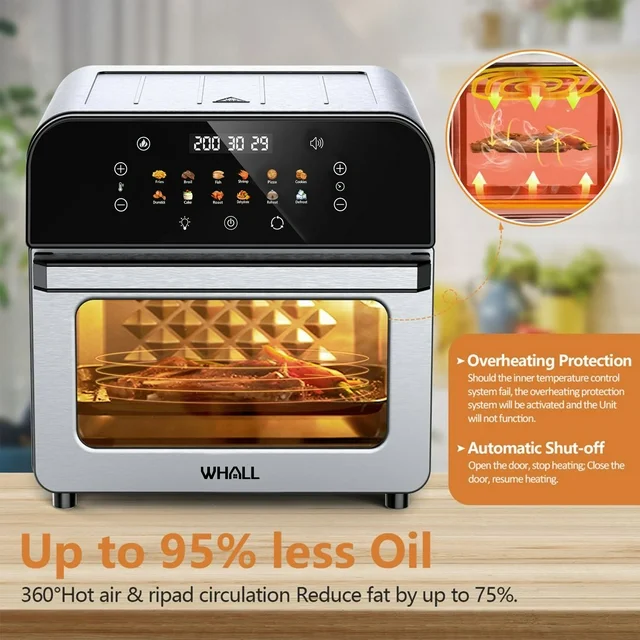 WHALL 12QT Touchscreen Air Fryer Oven with 12 Pre-set Cooking Menus, Clear Viewing Window, Up to 95% Less Oil for Healthier, Convenient Meals