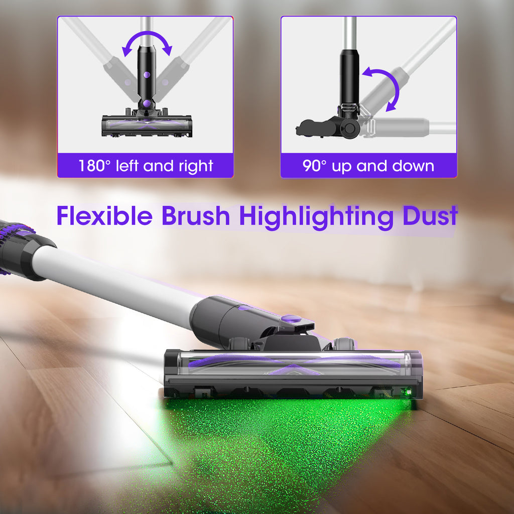 WHALLULTRA Lightweight Cordless Stick Vacuum, Self-Standing, LED Headlights, 6-in-1 Versatile Vacuum Cleaner for Home, Car, Stairs & Upholstery, Quiet Operation, Wall-Mount Charger
