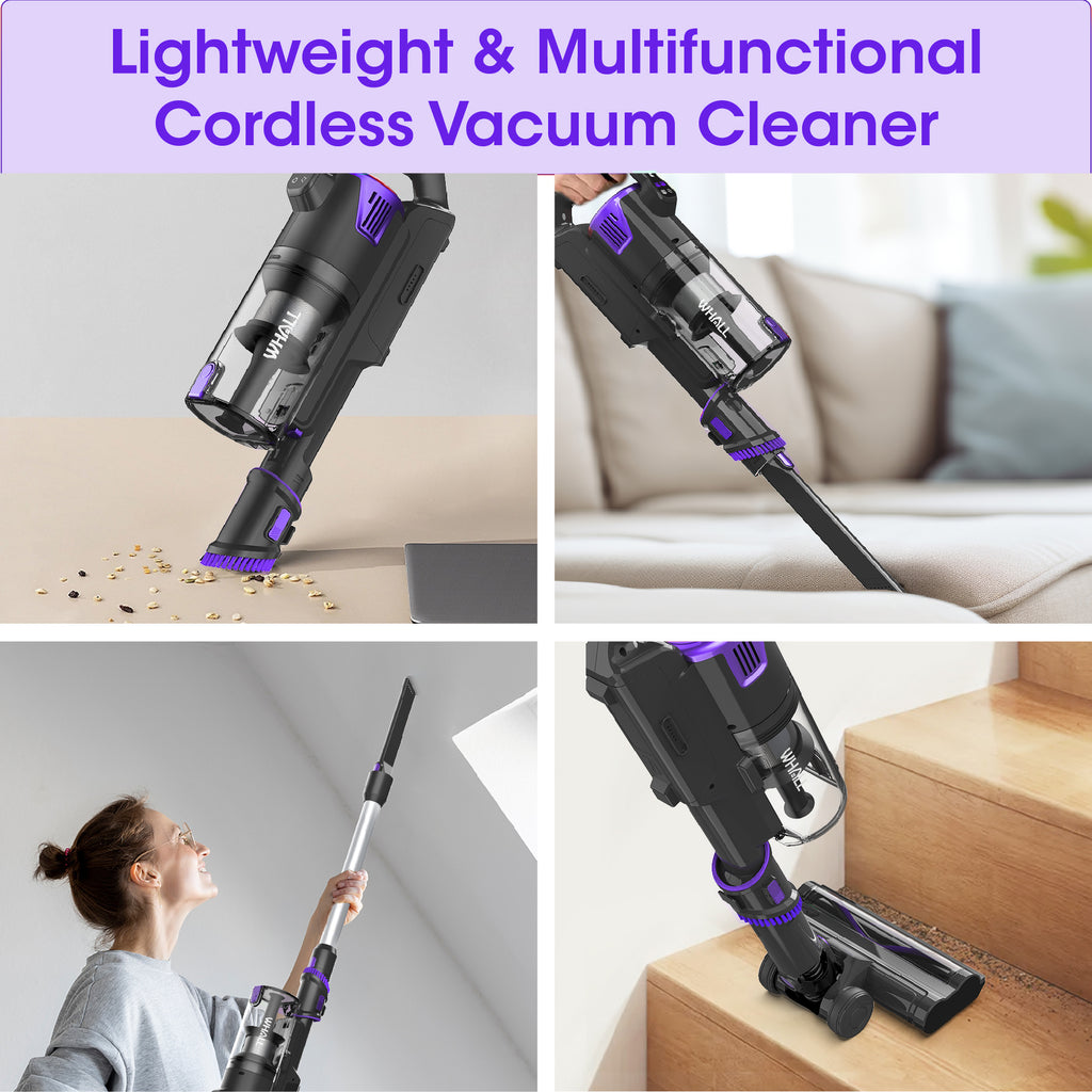 WHALLULTRA Lightweight Cordless Stick Vacuum, Self-Standing, LED Headlights, 6-in-1 Versatile Vacuum Cleaner for Home, Car, Stairs & Upholstery, Quiet Operation, Wall-Mount Charger
