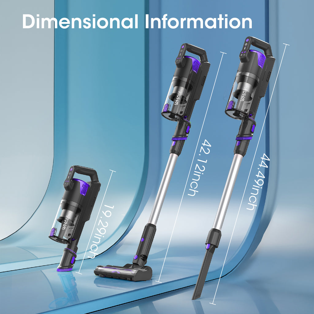 WHALLULTRA Lightweight Cordless Stick Vacuum, Self-Standing, LED Headlights, 6-in-1 Versatile Vacuum Cleaner for Home, Car, Stairs & Upholstery, Quiet Operation, Wall-Mount Charger