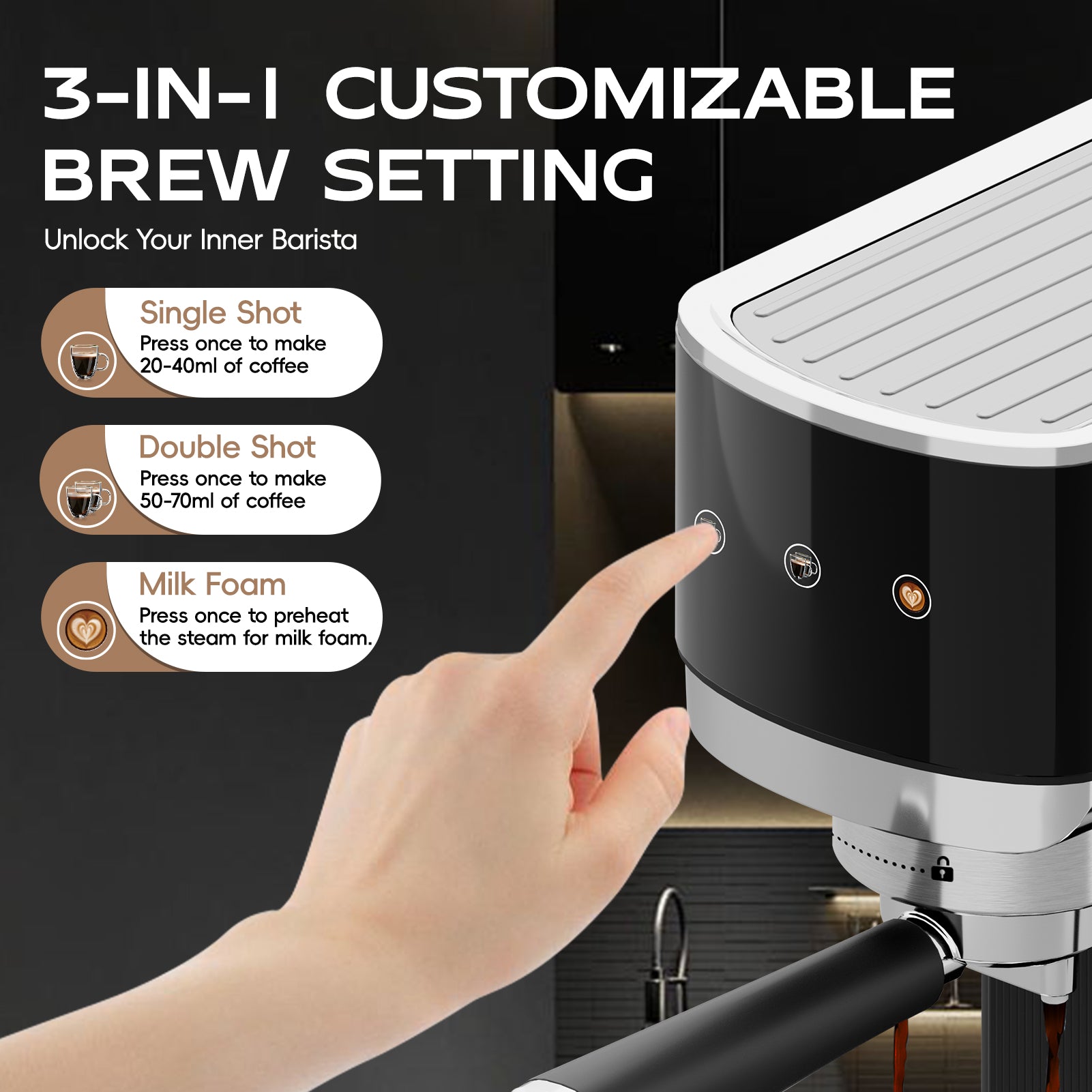 WHALLULTRA Touchscreen Espresso Machine 20 Bar，Espresso Coffee Maker with Milk Frother Steam Wand, Stainless Steel Coffee Machine with Removable Water Tank