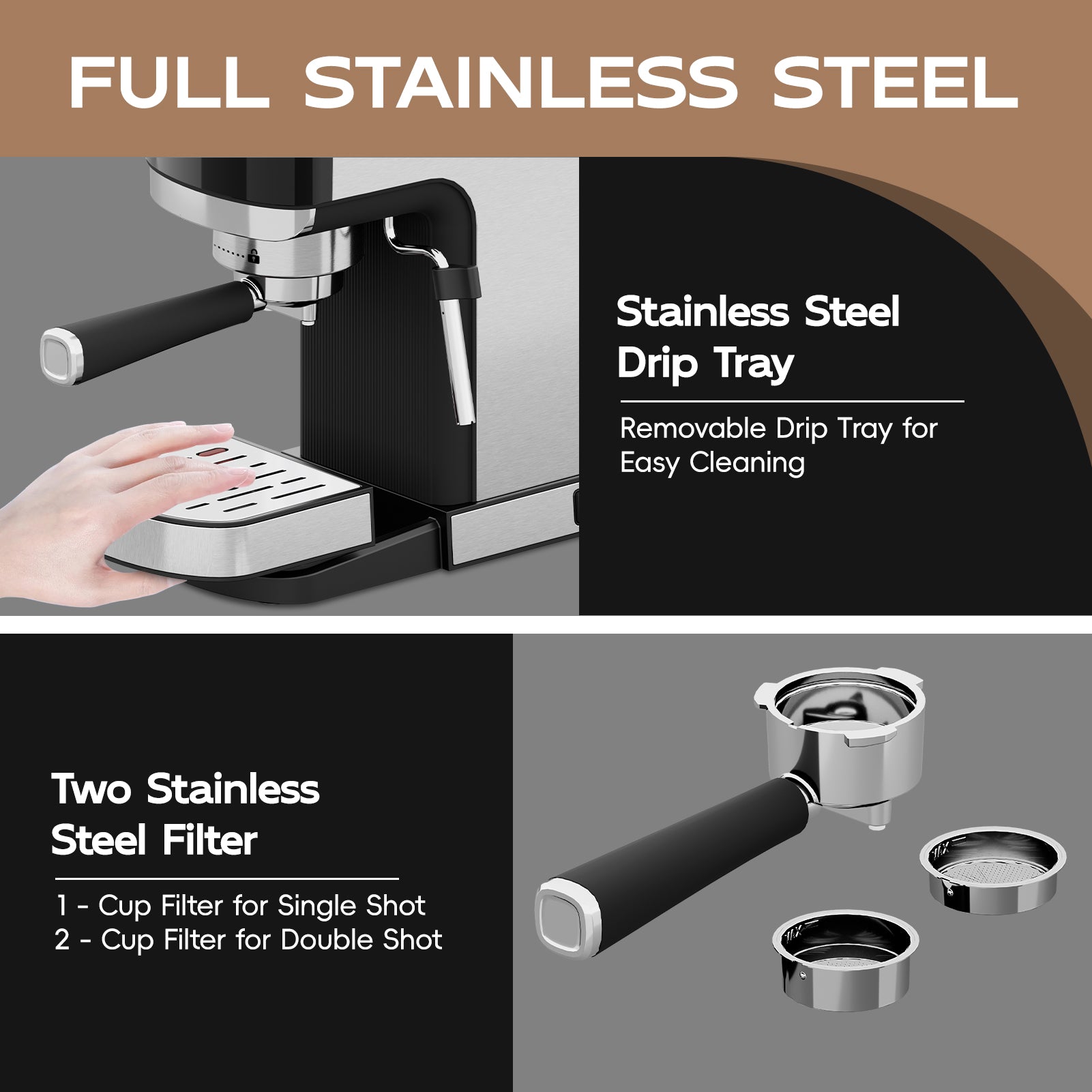 WHALLULTRA Touchscreen Espresso Machine 20 Bar，Espresso Coffee Maker with Milk Frother Steam Wand, Stainless Steel Coffee Machine with Removable Water Tank