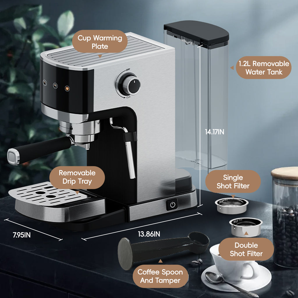 WHALLULTRA Touchscreen Espresso Machine 20 Bar，Espresso Coffee Maker with Milk Frother Steam Wand, Stainless Steel Coffee Machine with Removable Water Tank