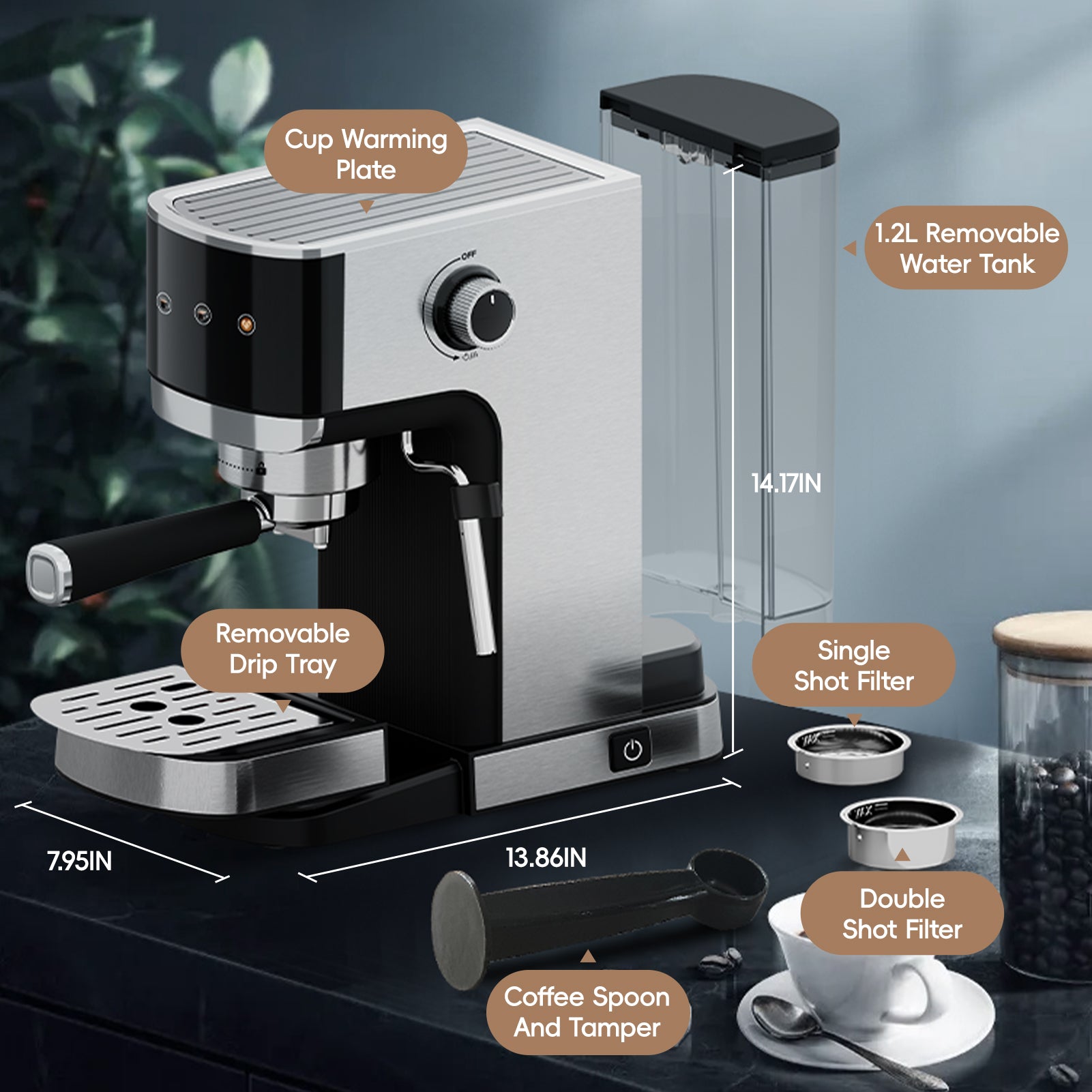 WHALLULTRA Touchscreen Espresso Machine 20 Bar，Espresso Coffee Maker with Milk Frother Steam Wand, Stainless Steel Coffee Machine with Removable Water Tank