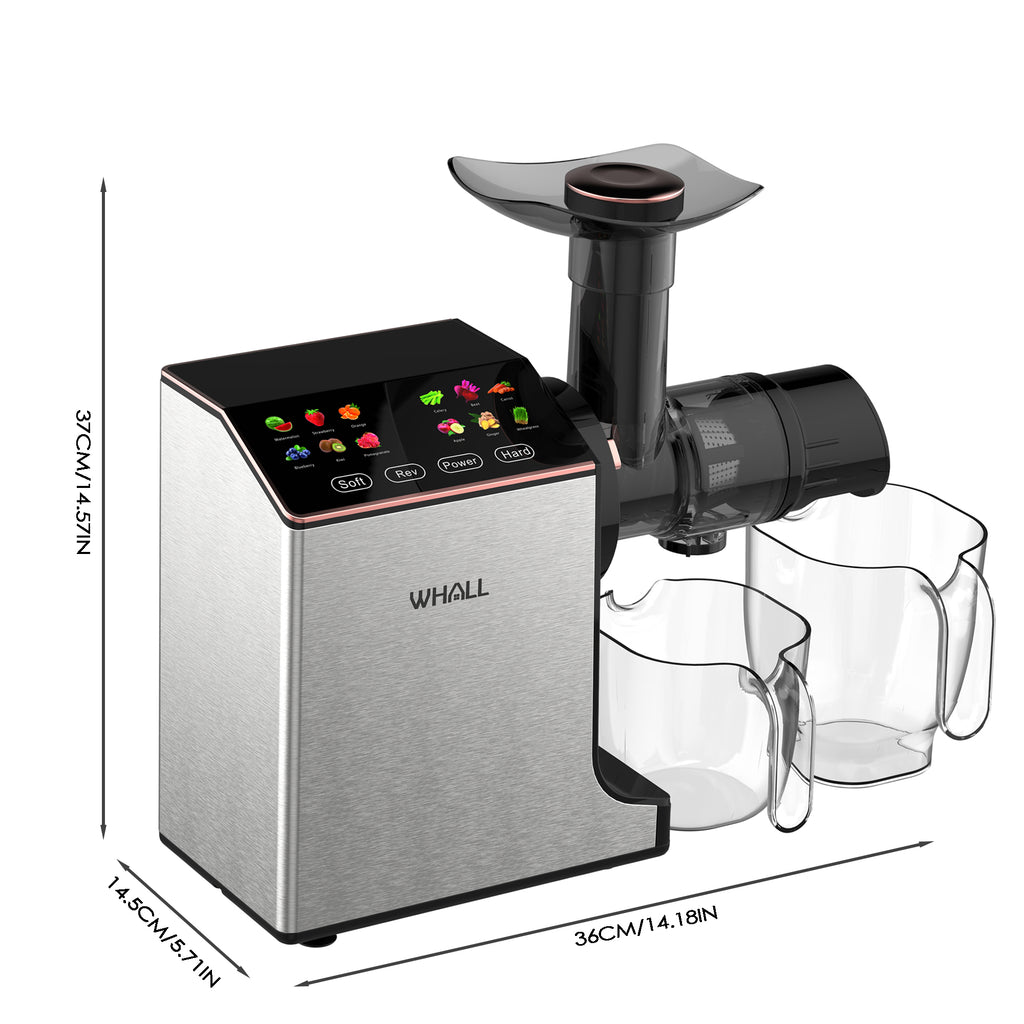 WHALLULTRA Masticating Slow Juicers, Cold Press Juicer Machine, Wide Feed Chute, High Juice Yield, Stainless Steel Masticating Juicer - Silver