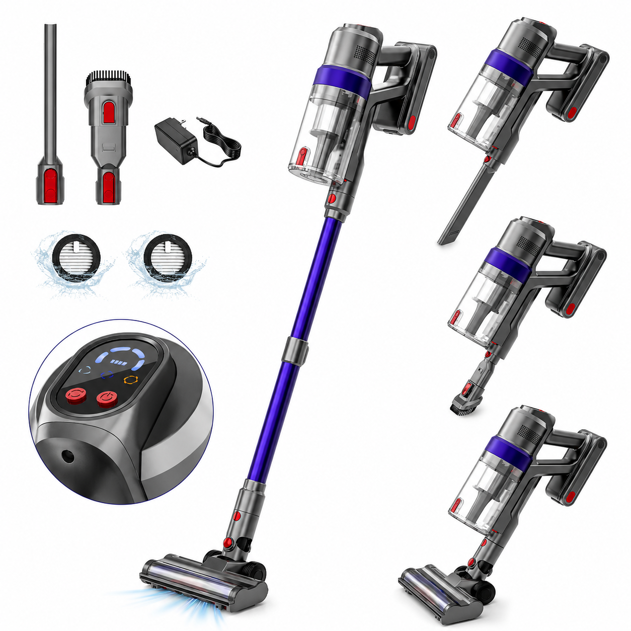 WHALLULTRA Cordless Vacuum Cleaner, Portable Stick Vacuum for Hardfloor and Carpet, Lightweight Vacuum Cleaner with LED Display & BLDC Brushless Motor
