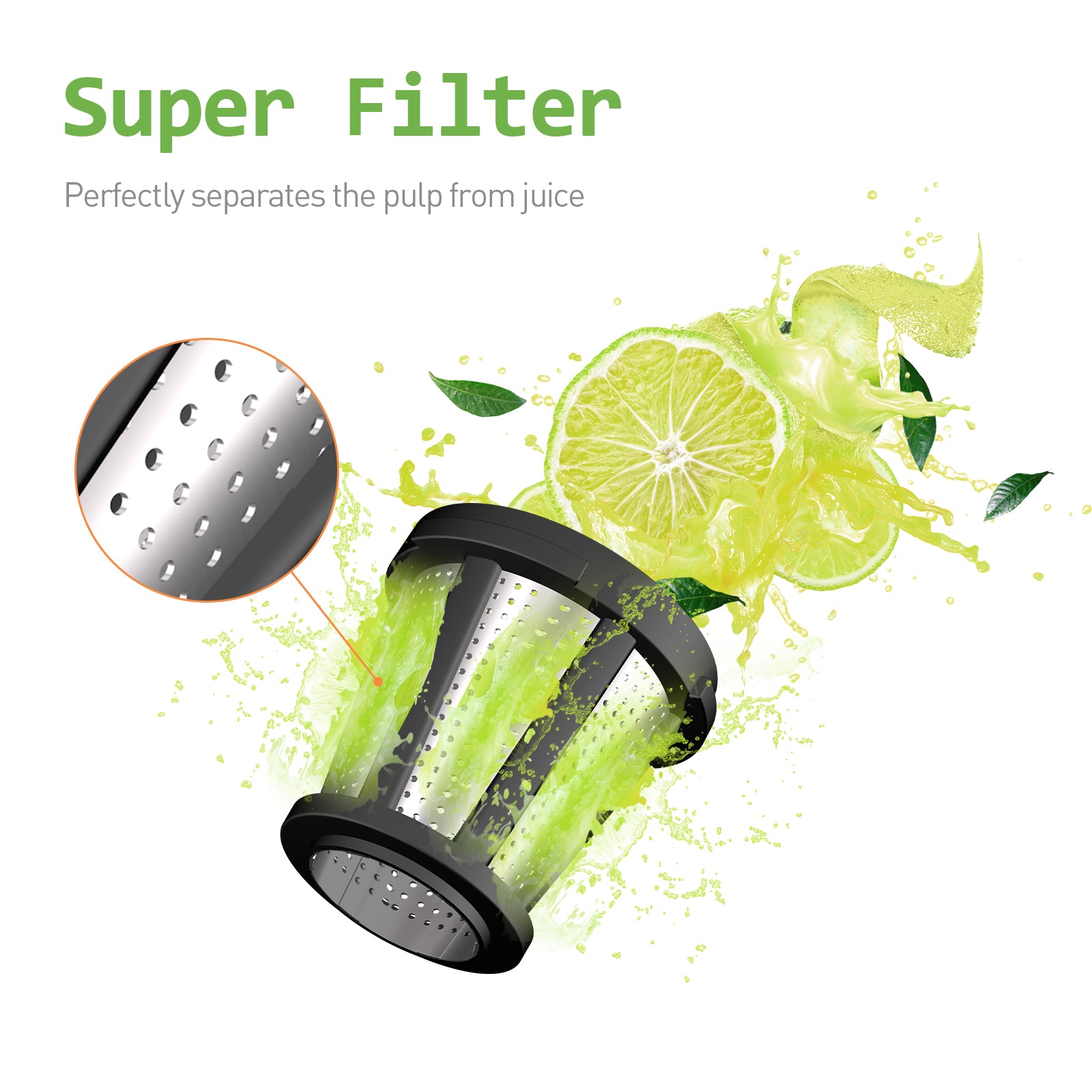 WHALLULTRA Masticating Slow Juicers, Cold Press Juicer Machine, Wide Feed Chute, High Juice Yield, Stainless Steel Masticating Juicer - Silver