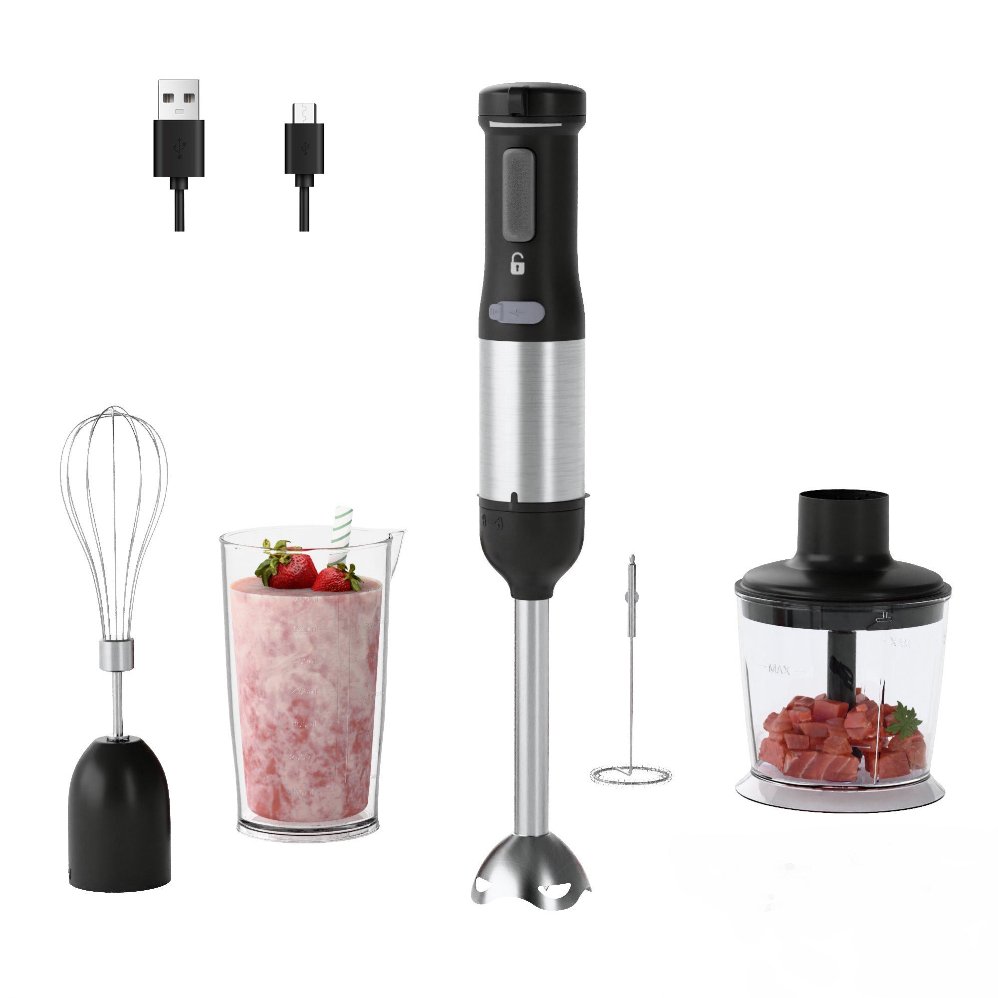 WHALLULTRA - 5-in-1 Cordless Immersion Hand Blender - Variable Speed, Rechargeable Handheld Blender for Smoothies